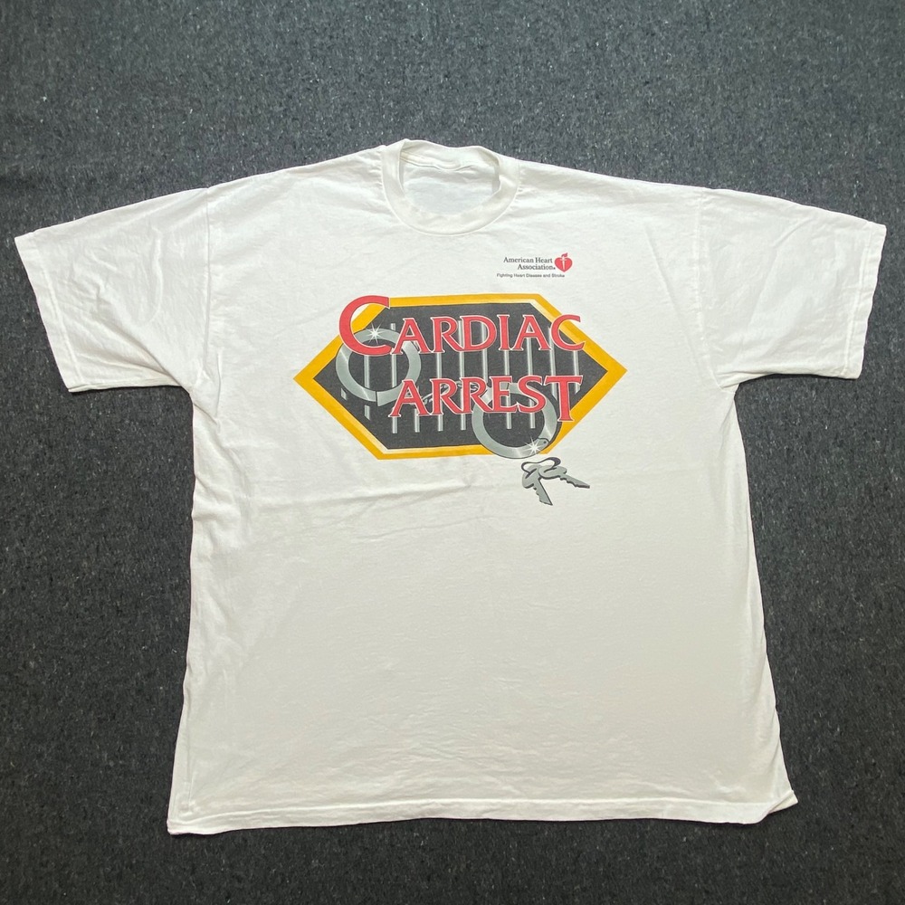 American Heart Association Vintage‎ Men XL Cardiac Arrest Graphic White T-Shirt